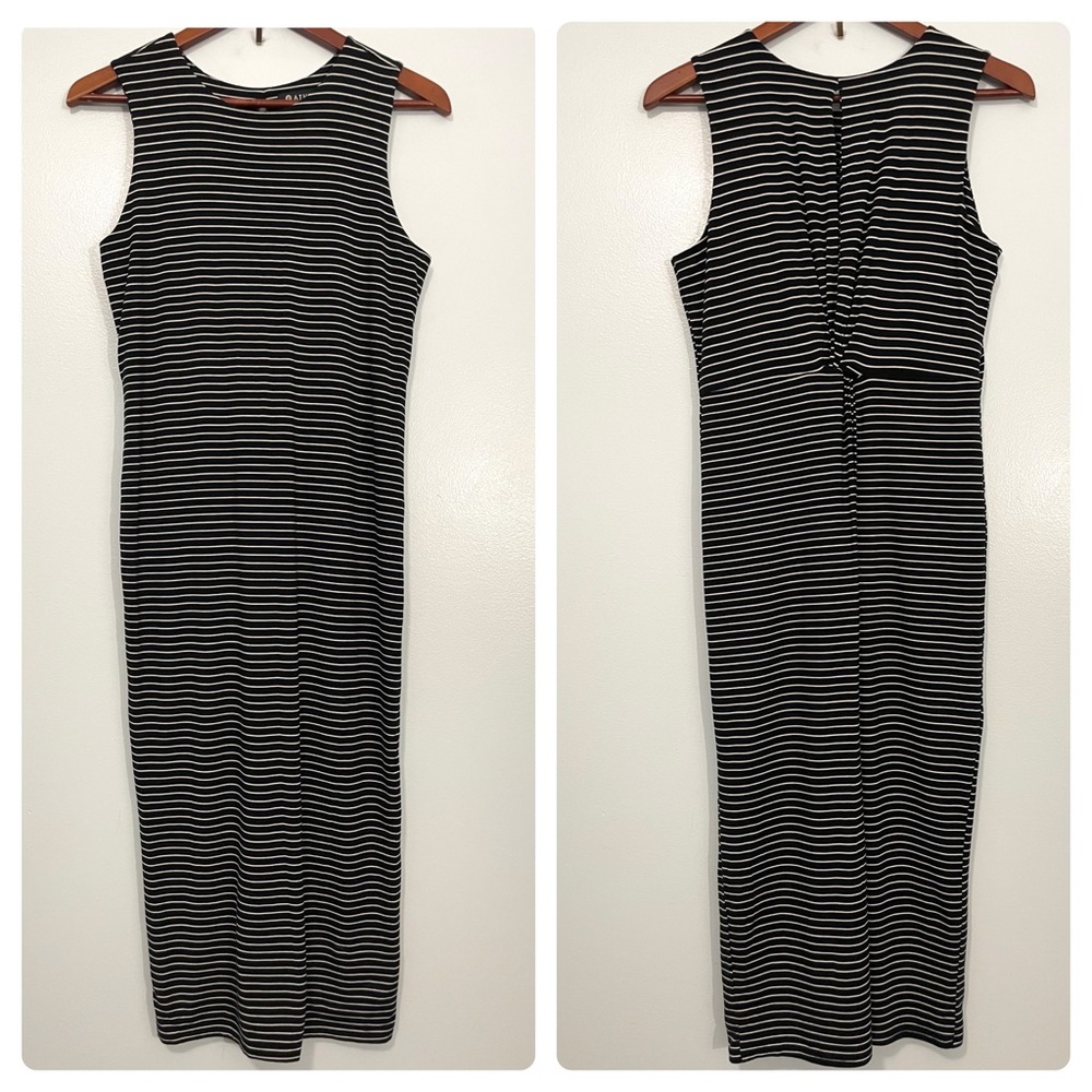 Athleta Black White Stripe Twist Back Midi Dress Size S